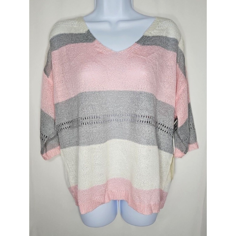 La Miel Women's Lightweight Striped Knit Short-Sleeve Blouse Size‎ Small - NWT